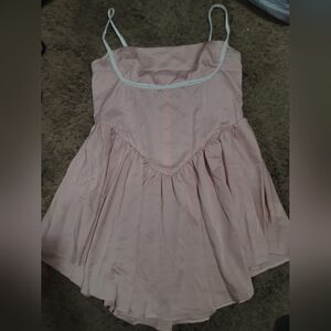 SHEIN Pink Pearl Detail Straps and Bodice Drop Waist Princess Looking Dress